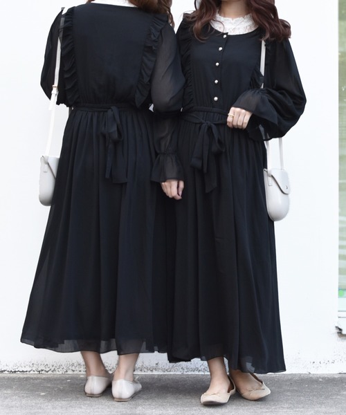 PairPair（ペアペア）の「リボン付フリルワンピース（ワンピース・レディース・ベージュ/ブラック・FREE）」の5枚目の写真