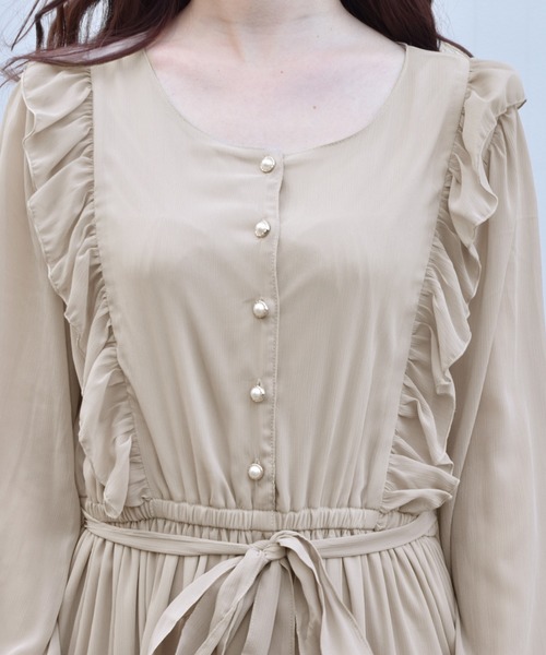 PairPair（ペアペア）の「リボン付フリルワンピース（ワンピース・レディース・ベージュ/ブラック・FREE）」の6枚目の写真