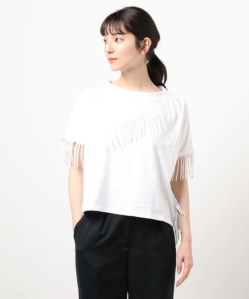 AULA AILA（アウラアイラ）の「フリンジプルオーバー（Tシャツ/カットソー・レディース・チャコールグレー/ブラック/オフホワイト/イエロー・0）」の2枚目の写真