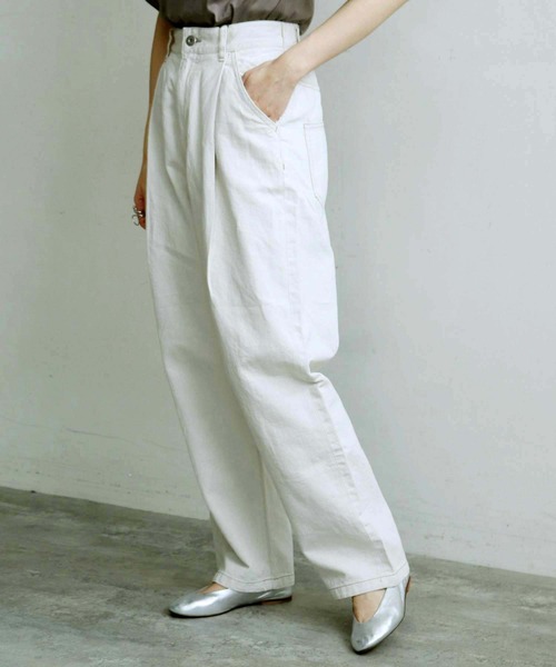 caph（カーフ）の「10ozC/Liデニムタック太パンツ（キナリ）（デニムパンツ・レディース・アイボリー・FREE）」の4枚目の写真