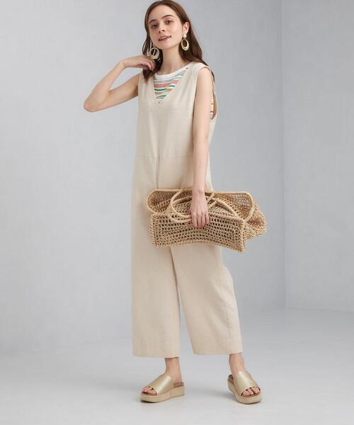 green label relaxing（グリーンレーベルリラクシング）の「SC デニムライク オールインワン（ワンピース・レディース・ネイビー/オフホワイト・FREE）」の4枚目の写真