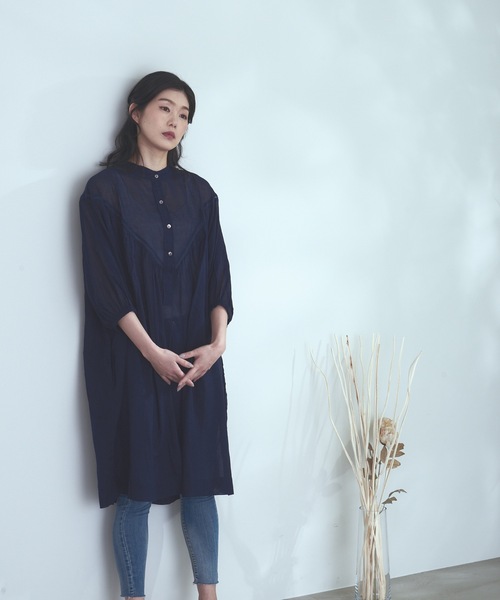 インド綿 無地ブラウスマキシワンピース バルーンスリーブ ワンピース Fort Point フォーポイント のファッション C Fort Fort Point ワンピース セール