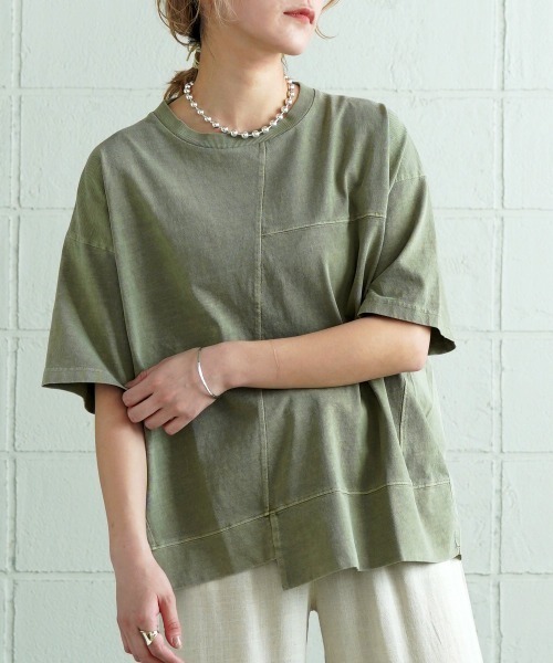 LUPILIEN(ルピリアン)の「ビンテージ風 パッチワークバックシャンTシャツ(Tシャツ/カットソー・レディース・チャコールグレー/ライトグレー/ベージュ/ピンク/ライトカーキ・FREE)」の5枚目の写真