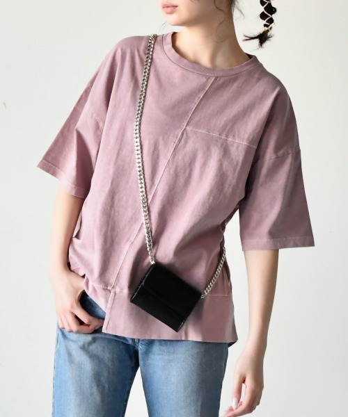 LUPILIEN(ルピリアン)の「ビンテージ風 パッチワークバックシャンTシャツ(Tシャツ/カットソー・レディース・チャコールグレー/ライトグレー/ベージュ/ピンク/ライトカーキ・FREE)」の1枚目の写真