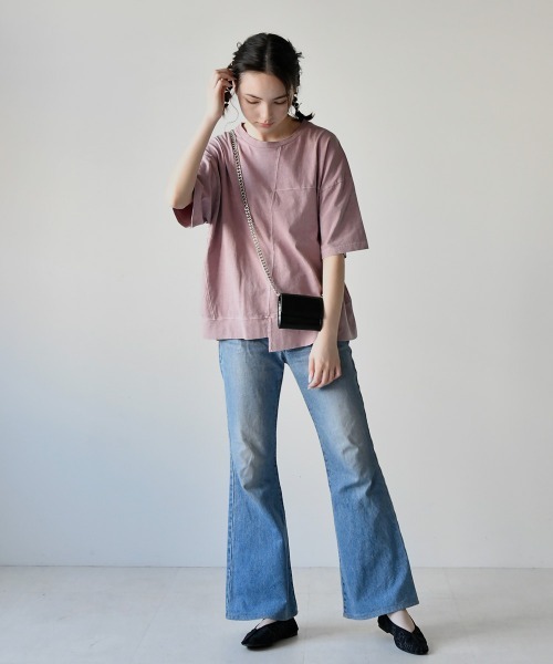 LUPILIEN(ルピリアン)の「ビンテージ風 パッチワークバックシャンTシャツ(Tシャツ/カットソー・レディース・チャコールグレー/ライトグレー/ベージュ/ピンク/ライトカーキ・FREE)」の12枚目の写真