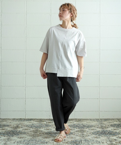 LUPILIEN(ルピリアン)の「ビンテージ風 パッチワークバックシャンTシャツ(Tシャツ/カットソー・レディース・チャコールグレー/ライトグレー/ベージュ/ピンク/ライトカーキ・FREE)」の9枚目の写真