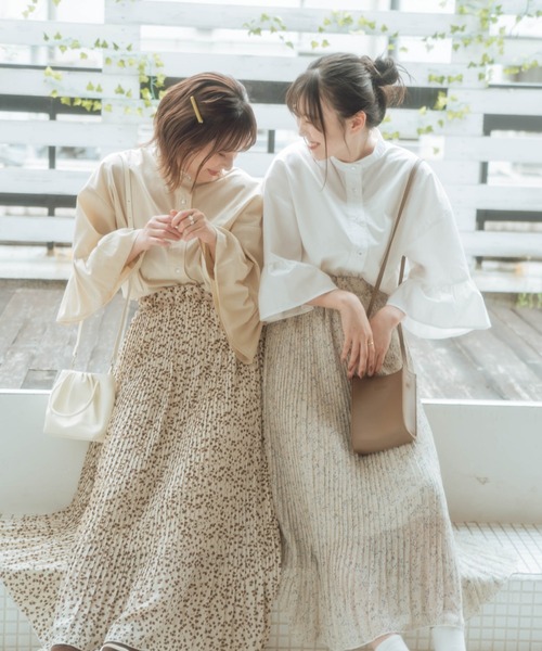 nemne store（ネンネストア）の「ハーブティーをのむ柄プリーツスカート（スカート・レディース・ホワイト/ベージュ/オフホワイト/モカ・フリー）」の21枚目の写真