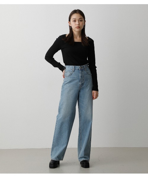 AZUL by moussy（アズールバイマウジー）の「HIGH WAIST DENIM WIDE /ハイウエストデニムワイド（デニムパンツ・レディース・オフホワイト/ライトベージュ/ライトブルー/ワンウォッシュ・X-SMALL/SMALL/LARGE/MEDIUM）」の21枚目の写真