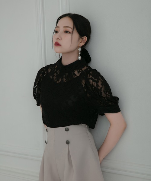 ANDGEEBEE（アンジービー）の「レースハイネックブラウス（シャツ/ブラウス・レディース・ブラック/アイボリー・MEDIUM）」の13枚目の写真