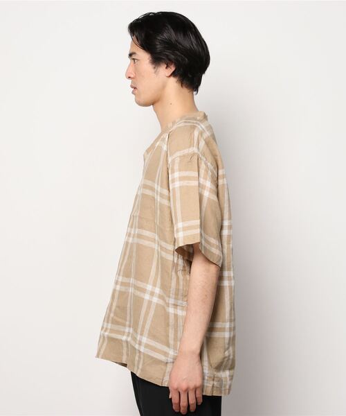 MANASTASH（マナスタッシュ）の「MANASTASH/マナスタッシュ　LINEN CHECK PULLOVER SS SHIRTS　リネンチェックプルオーバーショートスリーブシャツ（シャツ/ブラウス・メンズ・ネイビー/ベージュ・MEDIUM/LARGE）」の3枚目の写真