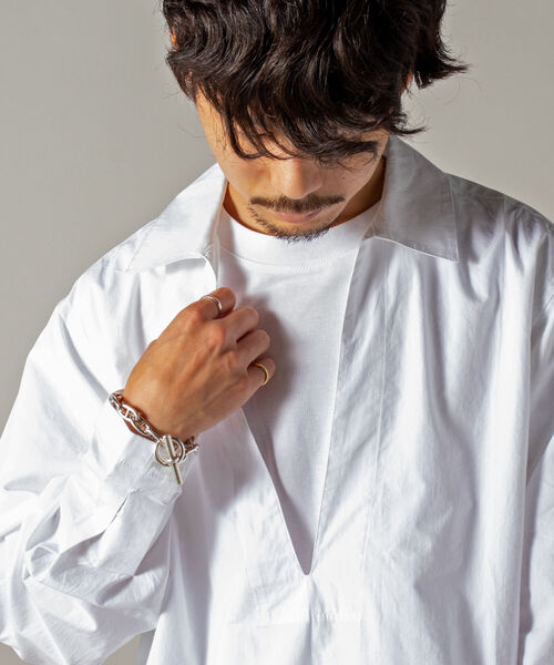 GLOSTER（グロスター）の「【GLOSTER/グロスター】オーガニックコットン スキッパーシャツ（シャツ/ブラウス・メンズ・ホワイト/ブラック/サックスブルー・MEDIUM/LARGE）」の10枚目の写真