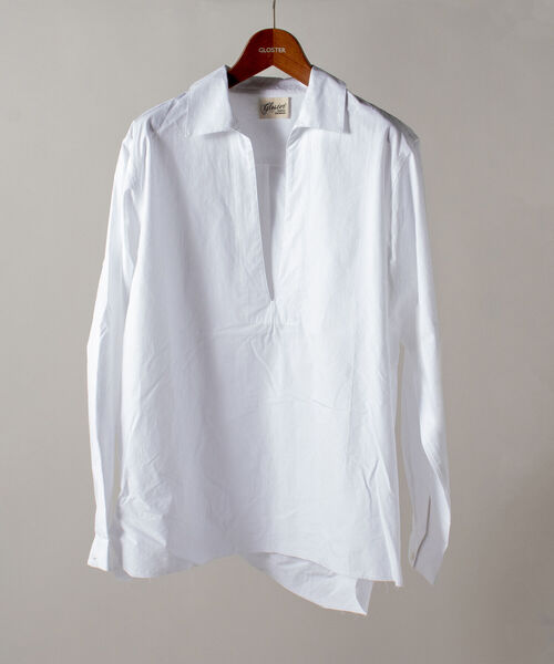 GLOSTER（グロスター）の「【GLOSTER/グロスター】オーガニックコットン スキッパーシャツ（シャツ/ブラウス・メンズ・ホワイト/ブラック/サックスブルー・MEDIUM/LARGE）」の9枚目の写真