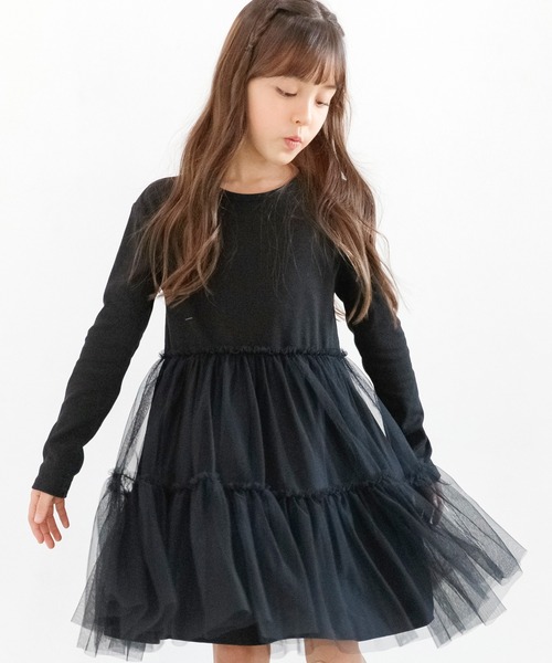 Bee des Bee（ビーデスビー）の「チュール切替えワンピ（ワンピース・キッズ・ブラック/グレー/アイボリー・100cm/140cm/110cm/130cm/120cm/150cm）」の2枚目の写真