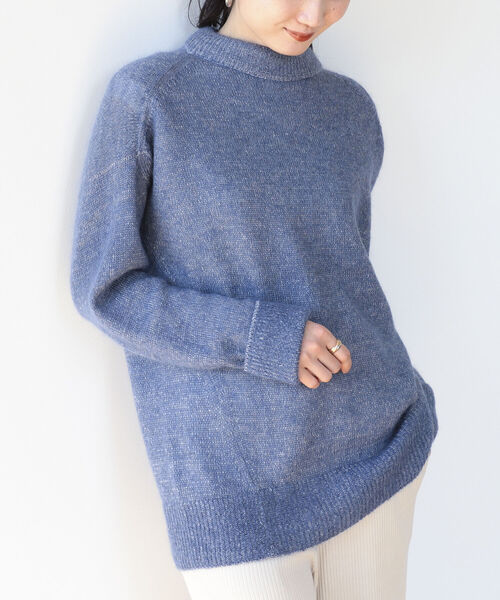 Demi-Luxe BEAMS（デミルクス ビームス）の「Demi-Luxe BEAMS / モヘヤ混 モックネック ニット（ニット/セーター・レディース・チャコールグレー/ピンク/ブルー・ONE SIZE）」の4枚目の写真