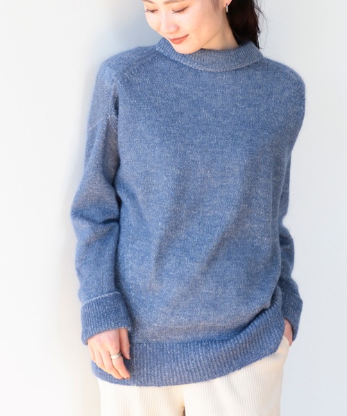 Demi-Luxe BEAMS（デミルクス ビームス）の「Demi-Luxe BEAMS / モヘヤ混 モックネック ニット（ニット/セーター・レディース・チャコールグレー/ピンク/ブルー・ONE SIZE）」の2枚目の写真