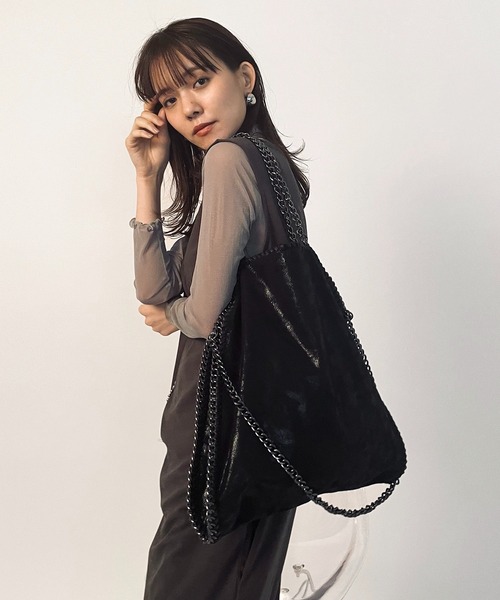 MAISON BREEZE(メゾンブリーズ)の「【MAISON BREEZE】2WAY チェーンレザータッチショルダーバッグ トートバッグ KNF(ショルダーバッグ・レディース・ブラック・FREE)」の3枚目の写真