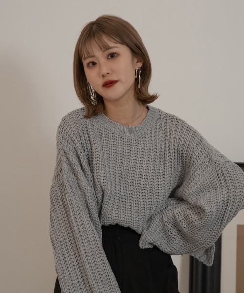 Amiur（エミレ）の「waffle loose knit（ニット/セーター・レディース・アイボリー/ブラウン/グレー/ブラック・FREE）」の4枚目の写真