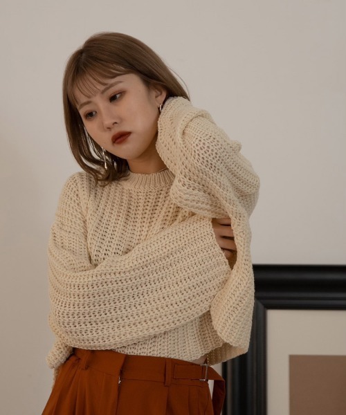 Amiur（エミレ）の「waffle loose knit（ニット/セーター・レディース・アイボリー/ブラウン/グレー/ブラック・FREE）」の22枚目の写真