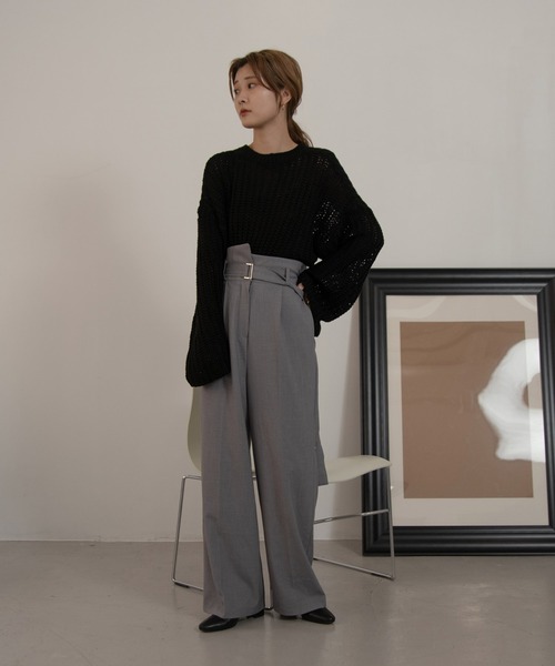 Amiur（エミレ）の「waffle loose knit（ニット/セーター・レディース・アイボリー/ブラウン/グレー/ブラック・FREE）」の5枚目の写真