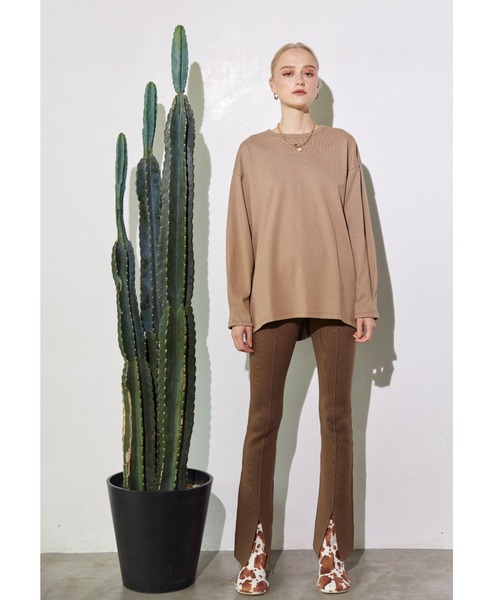 ALEXIA STAM（アリシアスタン）の「Back Zip Long Sleeve Tee/バックジップロングスリーブティー（Tシャツ/カットソー・レディース・チャコールグレー/モカ/グレイッシュベージュ・FREE）」の7枚目の写真