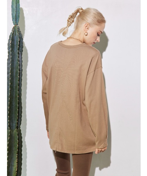 ALEXIA STAM（アリシアスタン）の「Back Zip Long Sleeve Tee/バックジップロングスリーブティー（Tシャツ/カットソー・レディース・チャコールグレー/モカ/グレイッシュベージュ・FREE）」の8枚目の写真