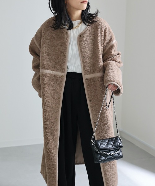 ap retro（アプレトロ）の「ロングボアリバーシブルコート（ノーカラーコート・レディース・ベージュ/アイボリー/モカ・FREE）」の3枚目の写真