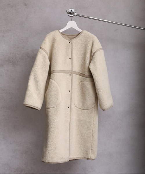 ap retro（アプレトロ）の「ロングボアリバーシブルコート（ノーカラーコート・レディース・ベージュ/アイボリー/モカ・FREE）」の16枚目の写真