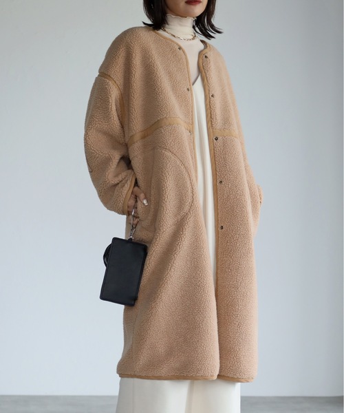 ap retro（アプレトロ）の「ロングボアリバーシブルコート（ノーカラーコート・レディース・ベージュ/アイボリー/モカ・FREE）」の21枚目の写真