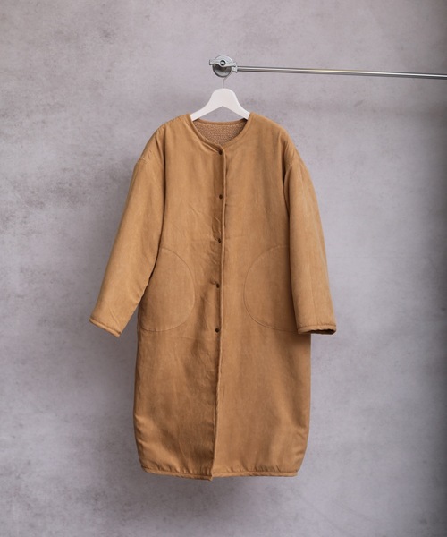 ap retro（アプレトロ）の「ロングボアリバーシブルコート（ノーカラーコート・レディース・ベージュ/アイボリー/モカ・FREE）」の14枚目の写真