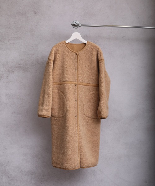 ap retro（アプレトロ）の「ロングボアリバーシブルコート（ノーカラーコート・レディース・ベージュ/アイボリー/モカ・FREE）」の12枚目の写真