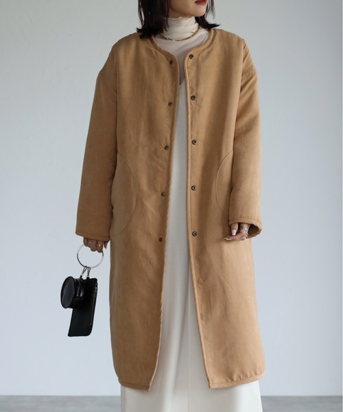 ap retro（アプレトロ）の「ロングボアリバーシブルコート（ノーカラーコート・レディース・ベージュ/アイボリー/モカ・FREE）」の10枚目の写真