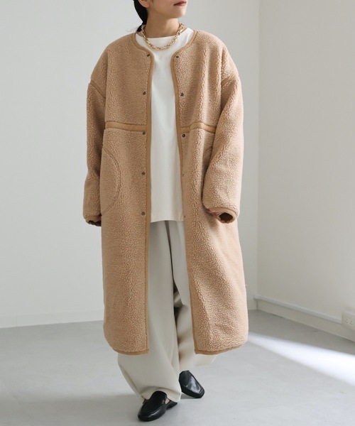 セール】ロングボアリバーシブルコート（ノーカラーコート）｜ap retro
