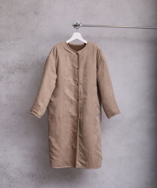 ap retro（アプレトロ）の「ロングボアリバーシブルコート（ノーカラーコート・レディース・ベージュ/アイボリー/モカ・FREE）」の5枚目の写真