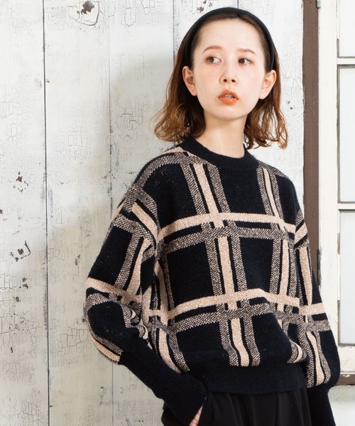 JETSET SOLO PLUS (ジェットセットソロプラス)の「【Derhy】ラメ ビッグチェックニット(ニット/セーター・レディース・ブラック系/グレー系・36)」の5枚目の写真