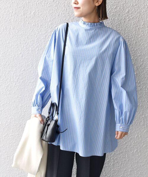 SHIPS(シップス)の「*〈手洗い可能〉オーガニックコットン2WAYフリルブラウス◇(シャツ/ブラウス・レディース・ホワイト/ライトグレー/ミント/ネイビー/ライトブルー・ONE SIZE)」の10枚目の写真