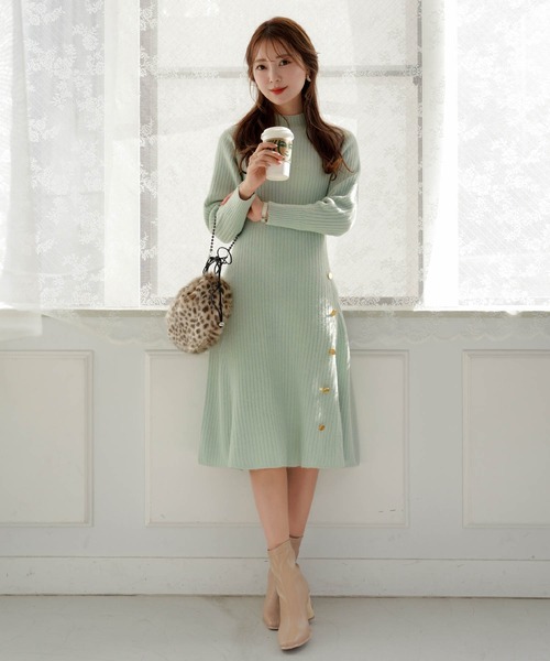 ニットワンピース リブ編み デフォルメ ワンピース リブ編み Le ハイネック Le Reve Reve Le ヴァニレ