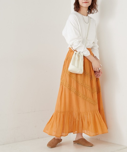 CIAOPANIC TYPY（チャオパニックティピー）の「indiaコットンボイルレーススカート（スカート・レディース・パープル/ホワイト/オレンジ/グリーン・ONE SIZE）」の14枚目の写真