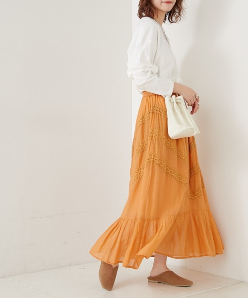 CIAOPANIC TYPY（チャオパニックティピー）の「indiaコットンボイルレーススカート（スカート・レディース・パープル/ホワイト/オレンジ/グリーン・ONE SIZE）」の19枚目の写真