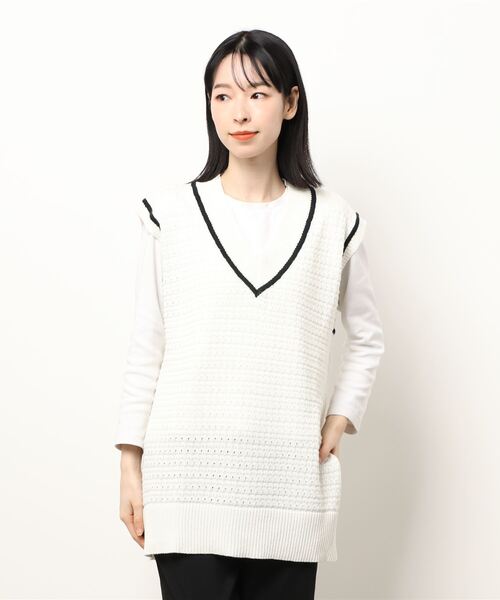 JUGLANS(ユグランス)の「☆ 旬な着こなしに。Vネックチルデンベスト S5516(ベスト・レディース・ホワイト/ネイビー/ブルー・FREE)」の6枚目の写真
