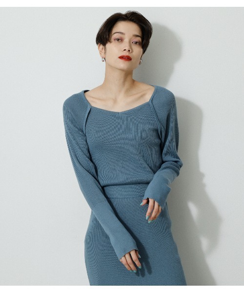 AZUL by moussy（アズールバイマウジー）の「IRREGULAR NECK RIB KNIT OP/イレギュラーネックリブニットワンピース（ワンピース・レディース・ライトブルー/ブラック/オフホワイト・SMALL/MEDIUM）」の12枚目の写真
