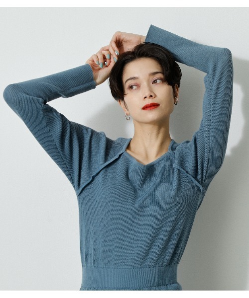 AZUL by moussy（アズールバイマウジー）の「IRREGULAR NECK RIB KNIT OP/イレギュラーネックリブニットワンピース（ワンピース・レディース・ライトブルー/ブラック/オフホワイト・SMALL/MEDIUM）」の13枚目の写真