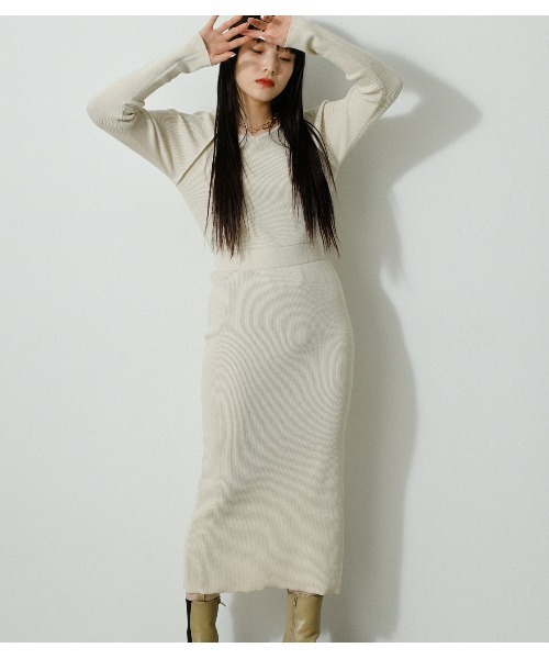 AZUL by moussy（アズールバイマウジー）の「IRREGULAR NECK RIB KNIT OP/イレギュラーネックリブニットワンピース（ワンピース・レディース・ライトブルー/ブラック/オフホワイト・SMALL/MEDIUM）」の21枚目の写真