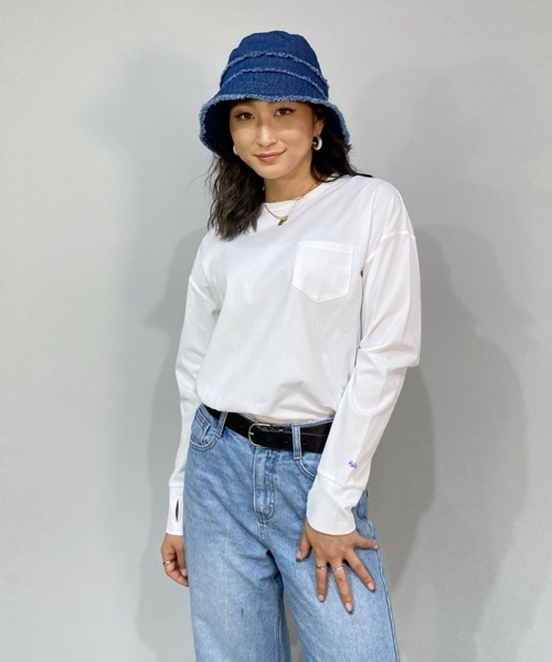 BILLABONG（ビラボン）の「BILLABONG/ビラボン  水陸両用ビッグシルエット無地ロンT/バックプリントロングスリーブTEE/長袖ラッシュガード BC013-856（ラッシュガード・レディース・ホワイト/ブラック/オレンジ・M/L）」の4枚目の写真