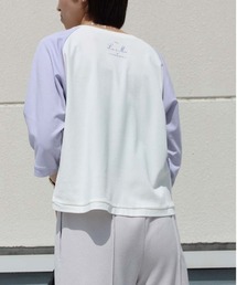 【M~5L 大きいサイズ】配色 ラグラン袖 ロゴ Tシャツ