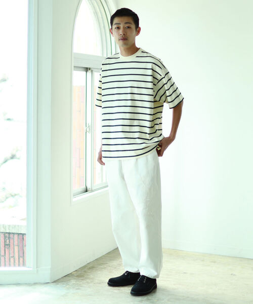 BEAMS（ビームス）の「BEAMS / ボーダー ビッグ Tシャツ（Tシャツ/カットソー・メンズ・アイボリー/ライラック・L/M/S/XL）」の3枚目の写真