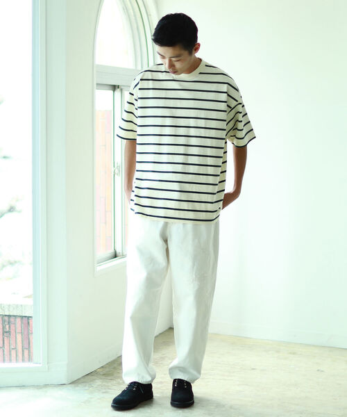 BEAMS（ビームス）の「BEAMS / ボーダー ビッグ Tシャツ（Tシャツ/カットソー・メンズ・アイボリー/ライラック・L/M/S/XL）」の4枚目の写真