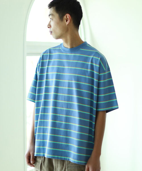 BEAMS（ビームス）の「BEAMS / ボーダー ビッグ Tシャツ（Tシャツ/カットソー・メンズ・アイボリー/ライラック・L/M/S/XL）」の8枚目の写真