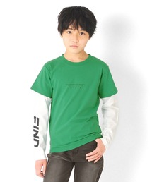 GLAZOS | OE天竺・袖ロゴプリントレイヤード長袖Tシャツ(Tシャツ/カットソー)