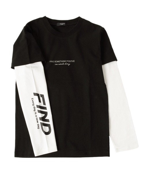 GLAZOS（グラソス）の「OE天竺・袖ロゴプリントレイヤード長袖Tシャツ（Tシャツ/カットソー・キッズ・ブラック/ブルー/グリーン・130cm/140cm/150cm/160cm/170cm）」の2枚目の写真