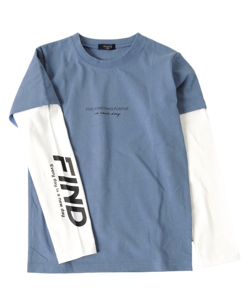 GLAZOS（グラソス）の「OE天竺・袖ロゴプリントレイヤード長袖Tシャツ（Tシャツ/カットソー・キッズ・ブラック/ブルー/グリーン・130cm/140cm/150cm/160cm/170cm）」の4枚目の写真